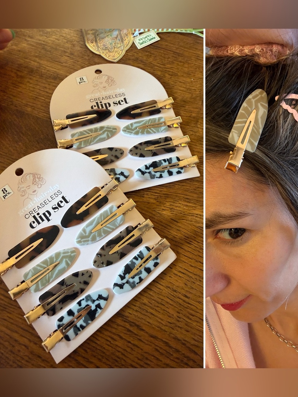 Creaseless Hair Clip Set - Black & Mint Patterned Clips